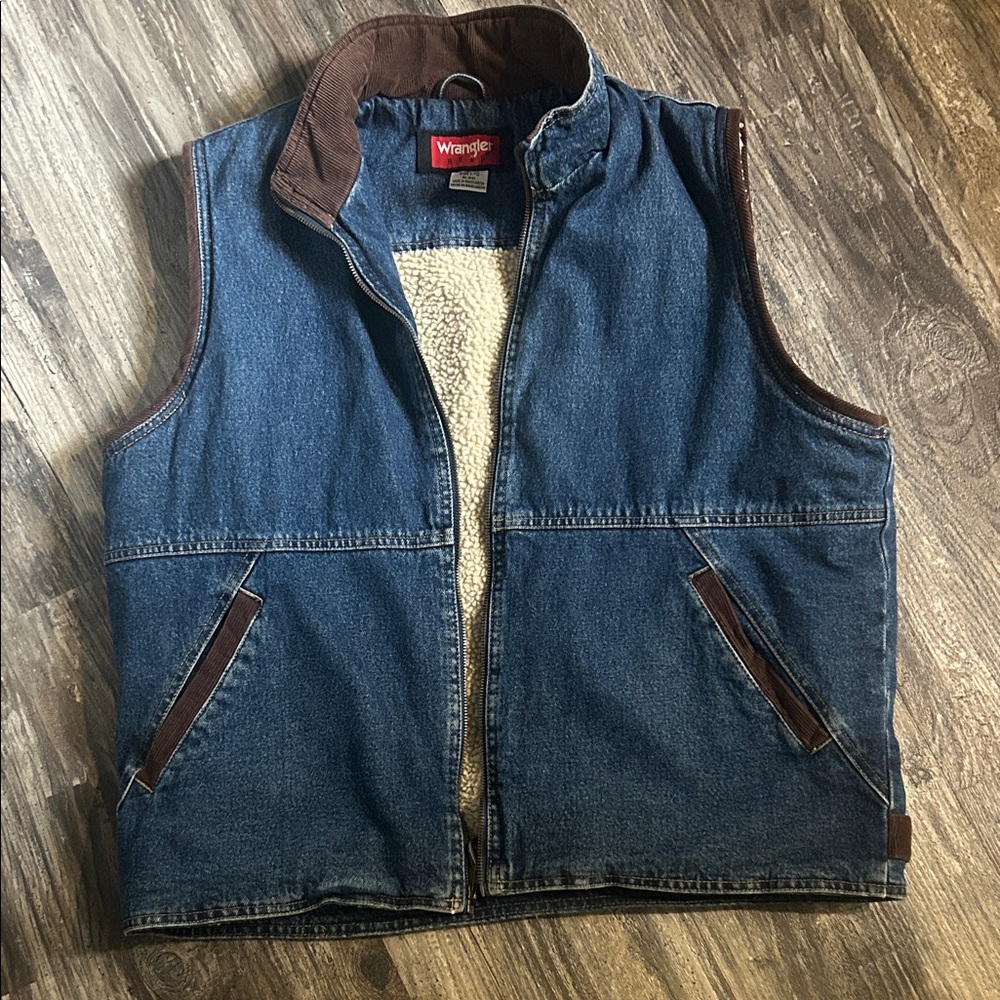 Wrangler Denim Vest with Brown Accents